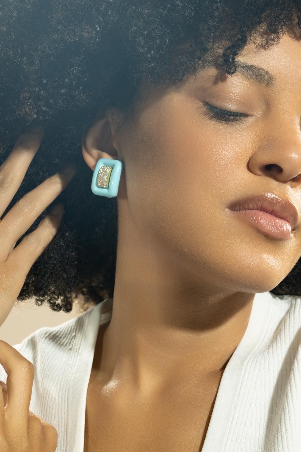 Turquoise Diamond Center Earrings-YELLOW GOLD-JEWELRYFINE JEWELEARRING-ANDREOLI