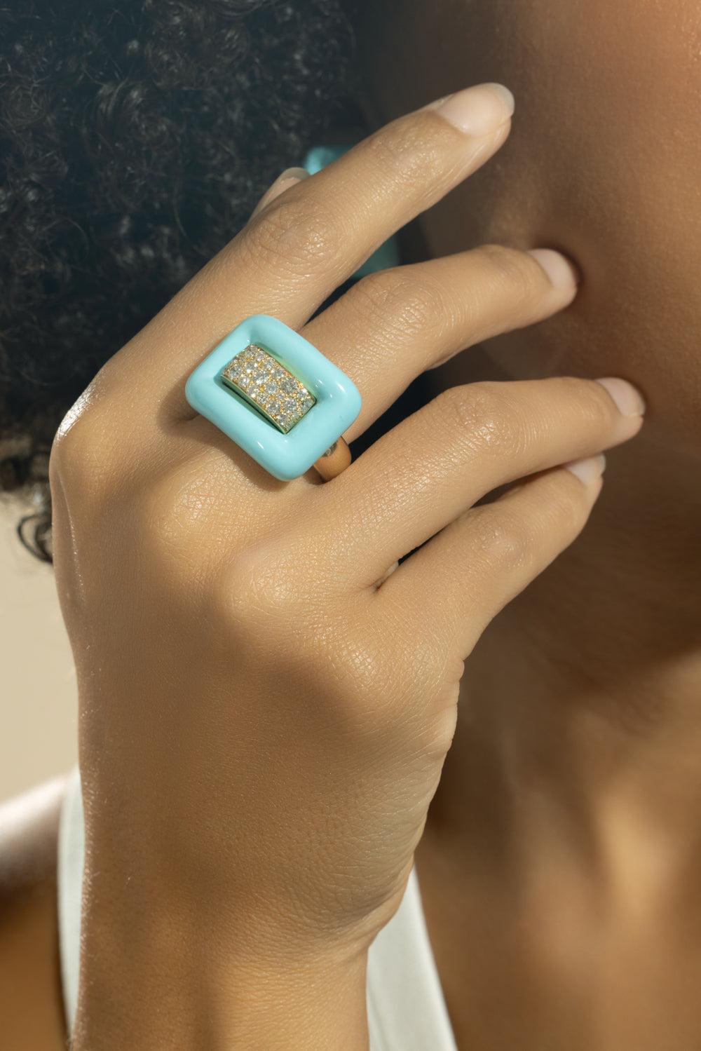 Turquoise Diamond Center Ring-YELLOW GOLD-7-JEWELRYFINE JEWELRING-ANDREOLI