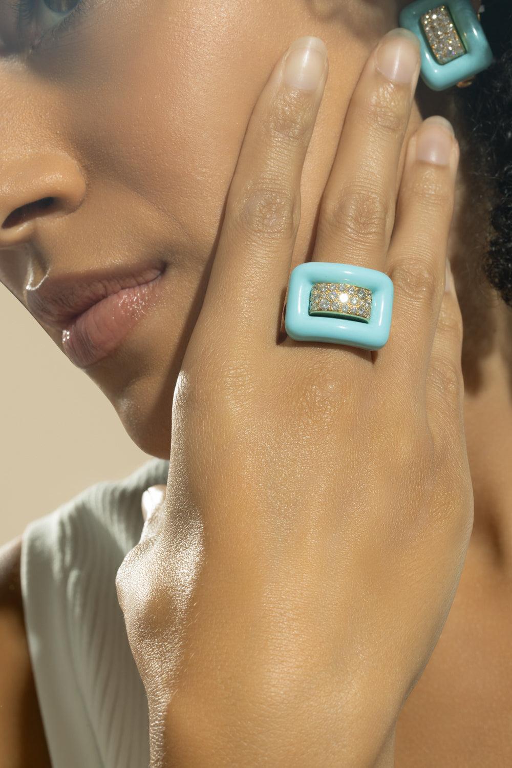 Turquoise Diamond Center Ring-YELLOW GOLD-7-JEWELRYFINE JEWELRING-ANDREOLI