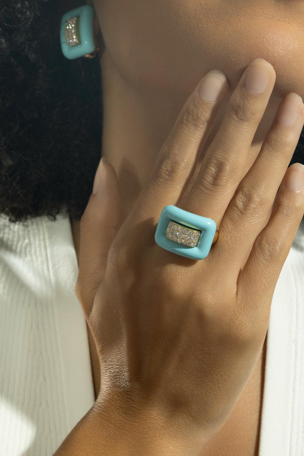 Turquoise Diamond Center Ring-YELLOW GOLD-7-JEWELRYFINE JEWELRING-ANDREOLI