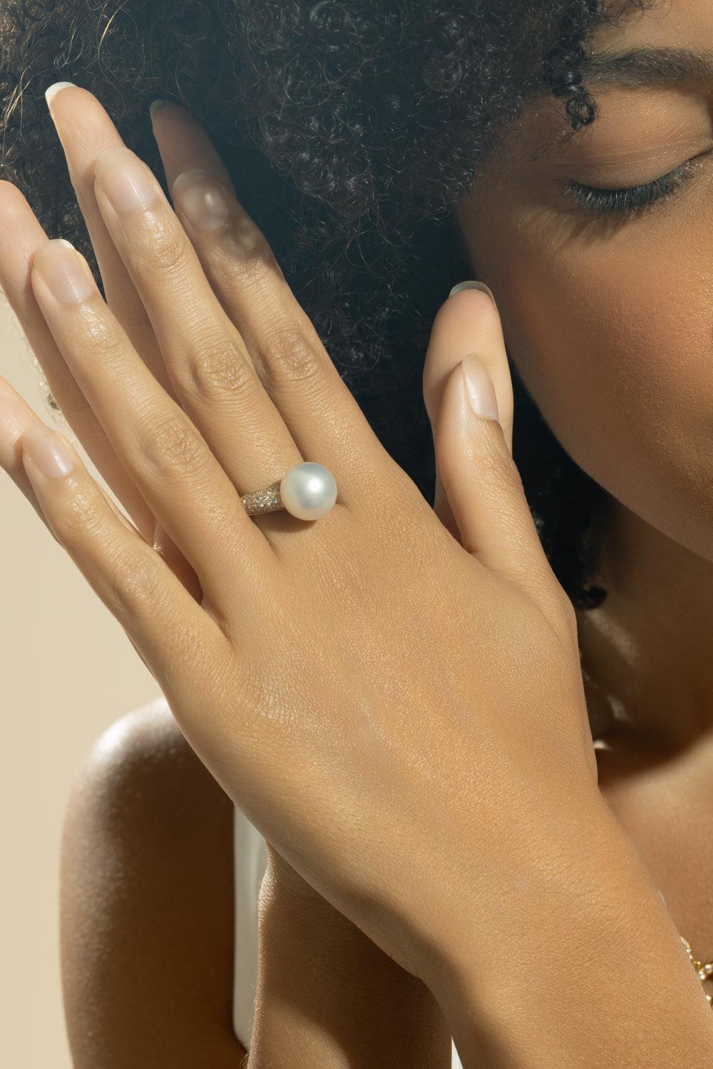 Diamond Pearl Center Ring-YELLOW GOLD-7.5-JEWELRYFINE JEWELRING-ANDREOLI