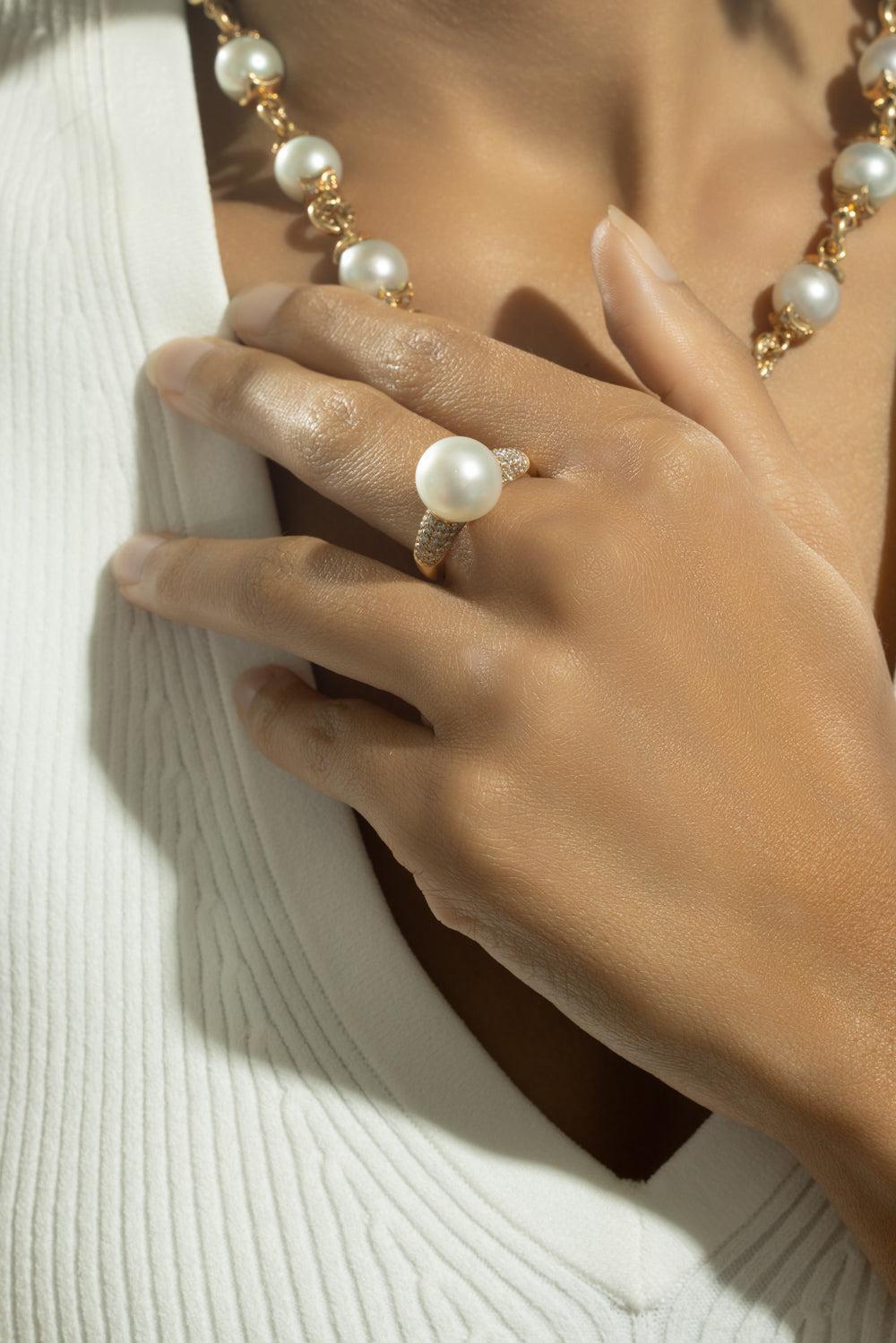 Diamond Pearl Center Ring-YELLOW GOLD-7.5-JEWELRYFINE JEWELRING-ANDREOLI