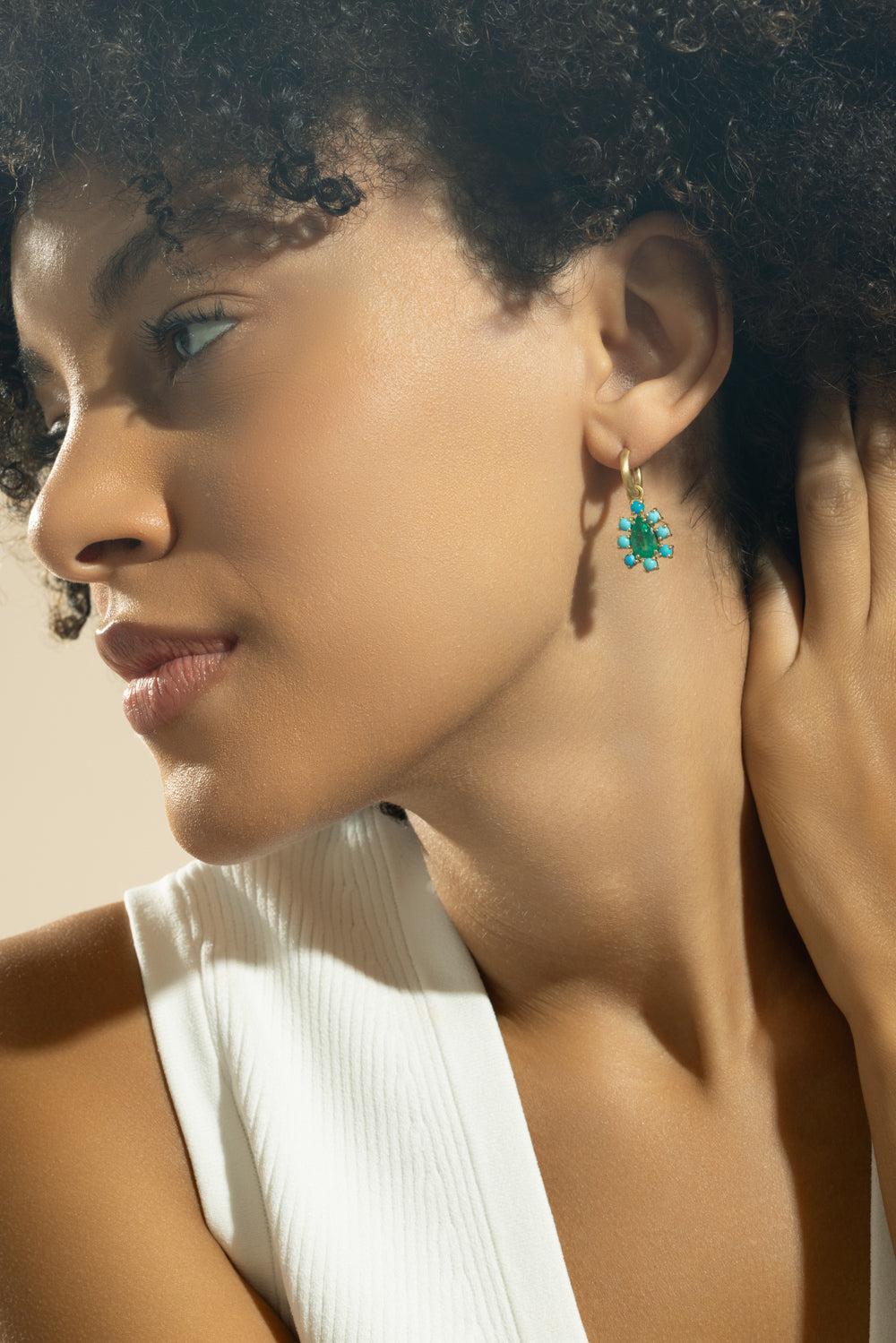 Emerald Turquoise Floret Gemmy Gem Earrings-YELLOW GOLD-JEWELRYFINE JEWELEARRING-IRENE NEUWIRTH JEWELRY