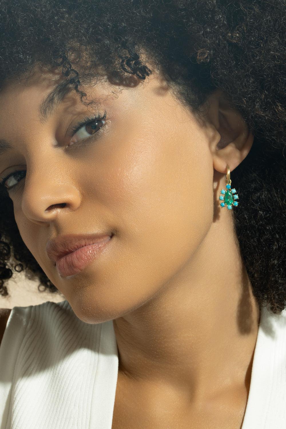 Emerald Turquoise Floret Gemmy Gem Earrings-YELLOW GOLD-JEWELRYFINE JEWELEARRING-IRENE NEUWIRTH JEWELRY