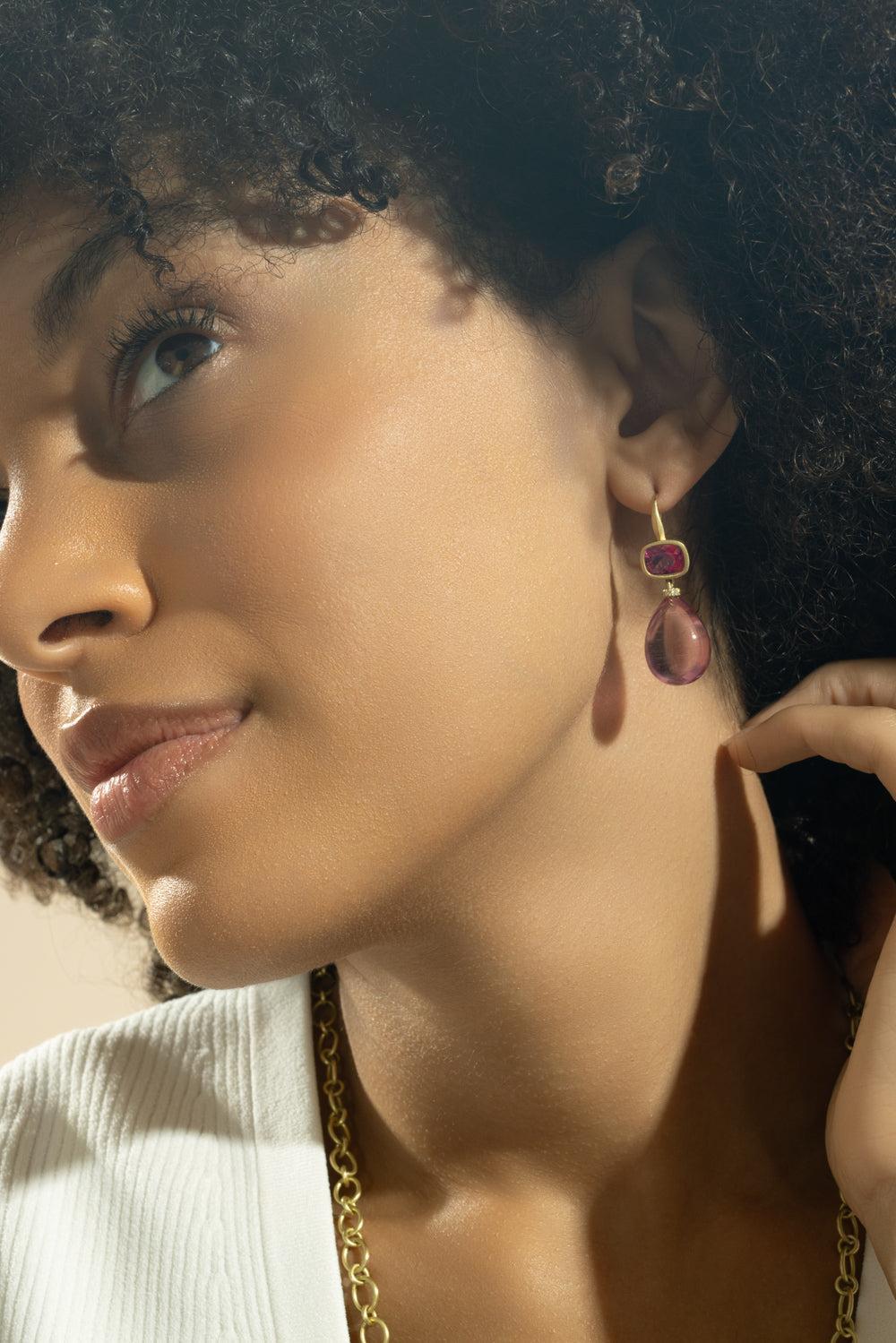 Pink Tourmaline Gemmy Drop Earrings-YELLOW GOLD-JEWELRYFINE JEWELEARRING-LEIGH MAXWELL