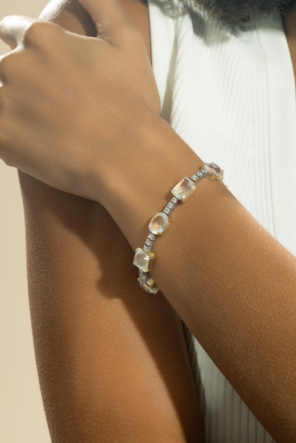 Green Tourmaline Gemmy Gem Bracelet-WG/YG-6.5-JEWELRYFINE JEWELBRACELET O-IRENE NEUWIRTH JEWELRY