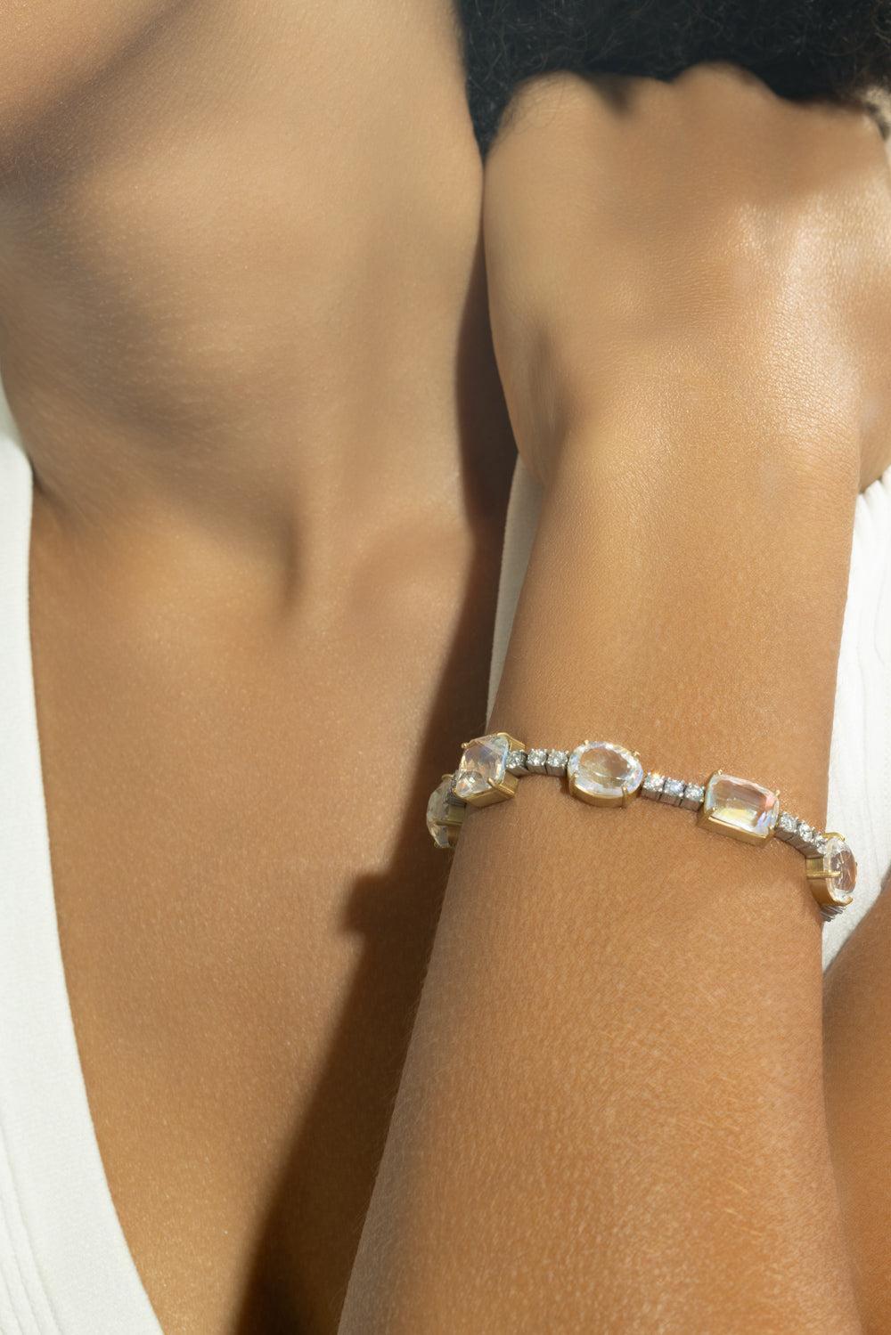 Green Tourmaline Gemmy Gem Bracelet-WG/YG-6.5-JEWELRYFINE JEWELBRACELET O-IRENE NEUWIRTH JEWELRY