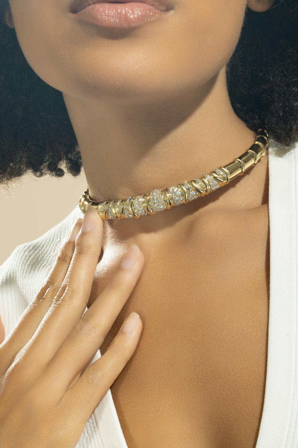 Diamond Alternating Collar Necklace-YELLOW GOLD-JEWELRYFINE JEWELNECKLACE O-ANDREOLI