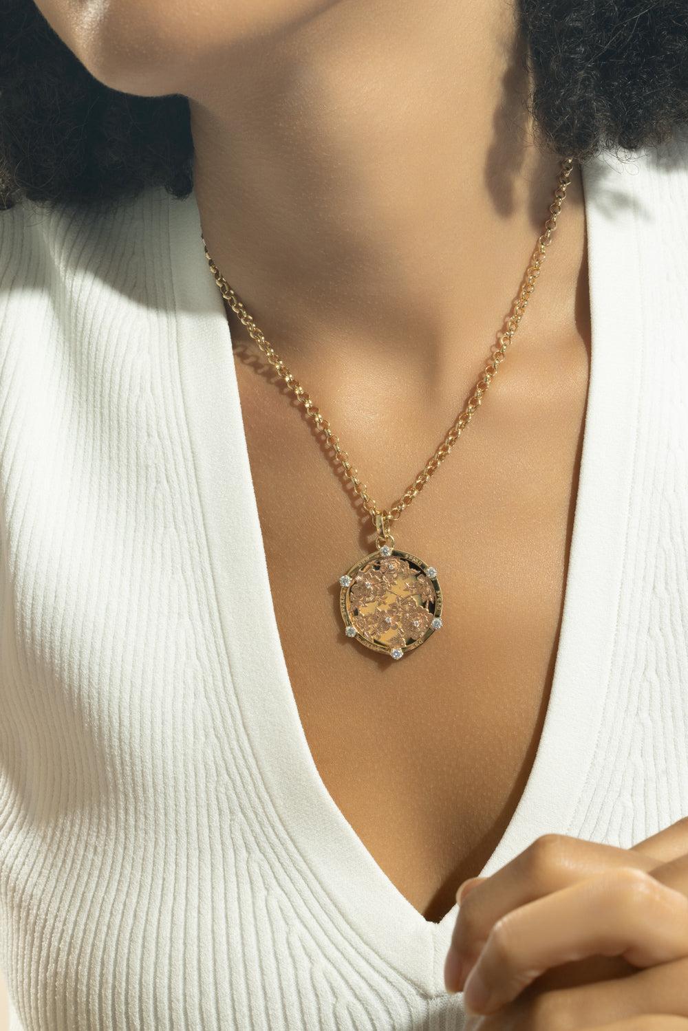 Floral Screen Resilience Large Medallion - Rose Gold-YELLOW GOLD-JEWELRYFINE JEWELPENDANT-FOUNDRAE