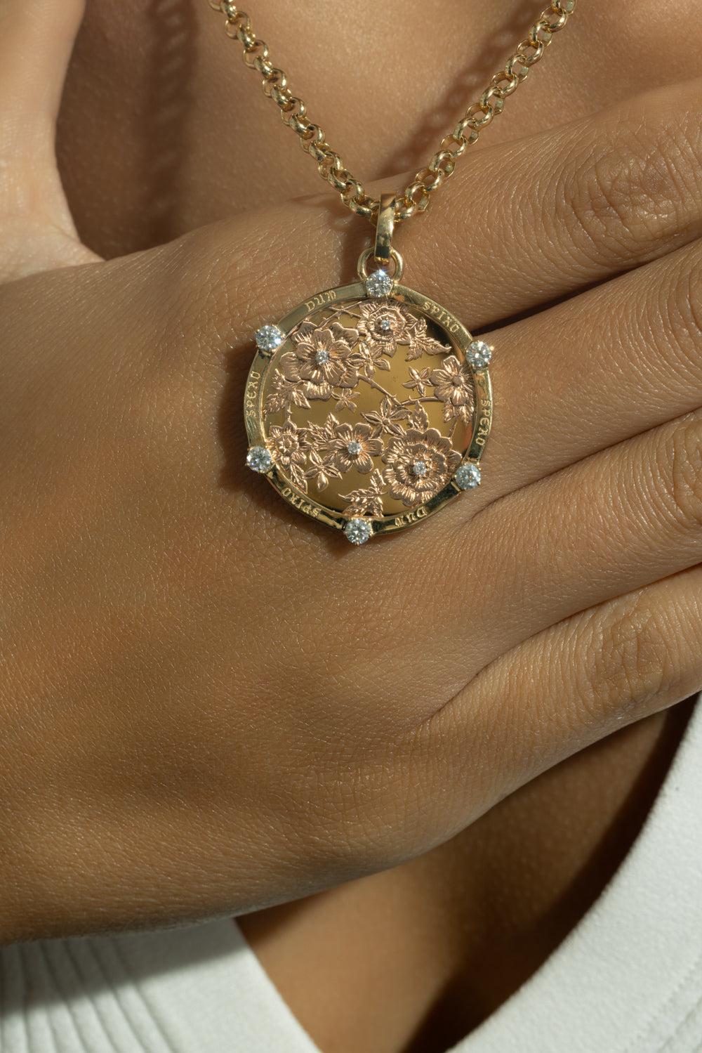 Floral Screen Resilience Large Medallion - Rose Gold-YELLOW GOLD-JEWELRYFINE JEWELPENDANT-FOUNDRAE