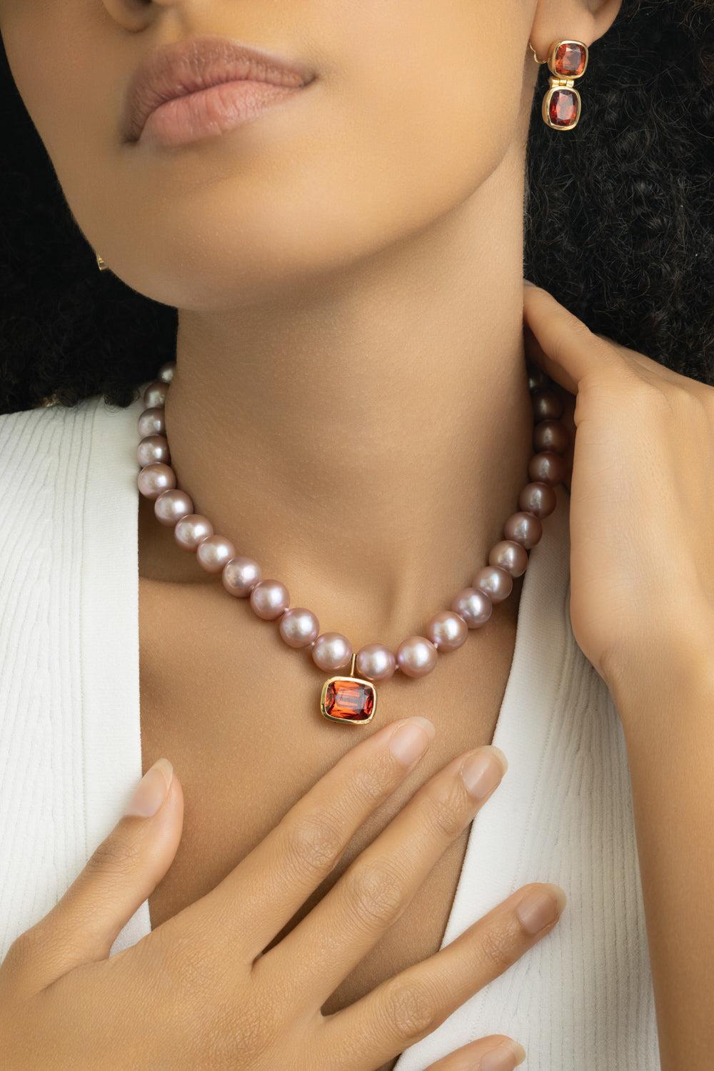 Pink Pearl Spessartite Garnet Nina Necklace-YELLOW GOLD-15-JEWELRYFINE JEWELNECKLACE O-JADE RUZZO