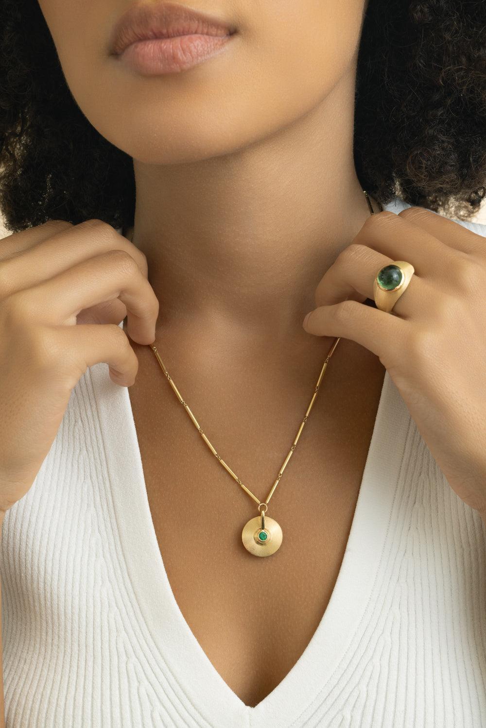 Emerald Extra Small Cymbal Pendant Necklace-YELLOW GOLD-18-JEWELRYFINE JEWELNECKLACE O-JADE RUZZO