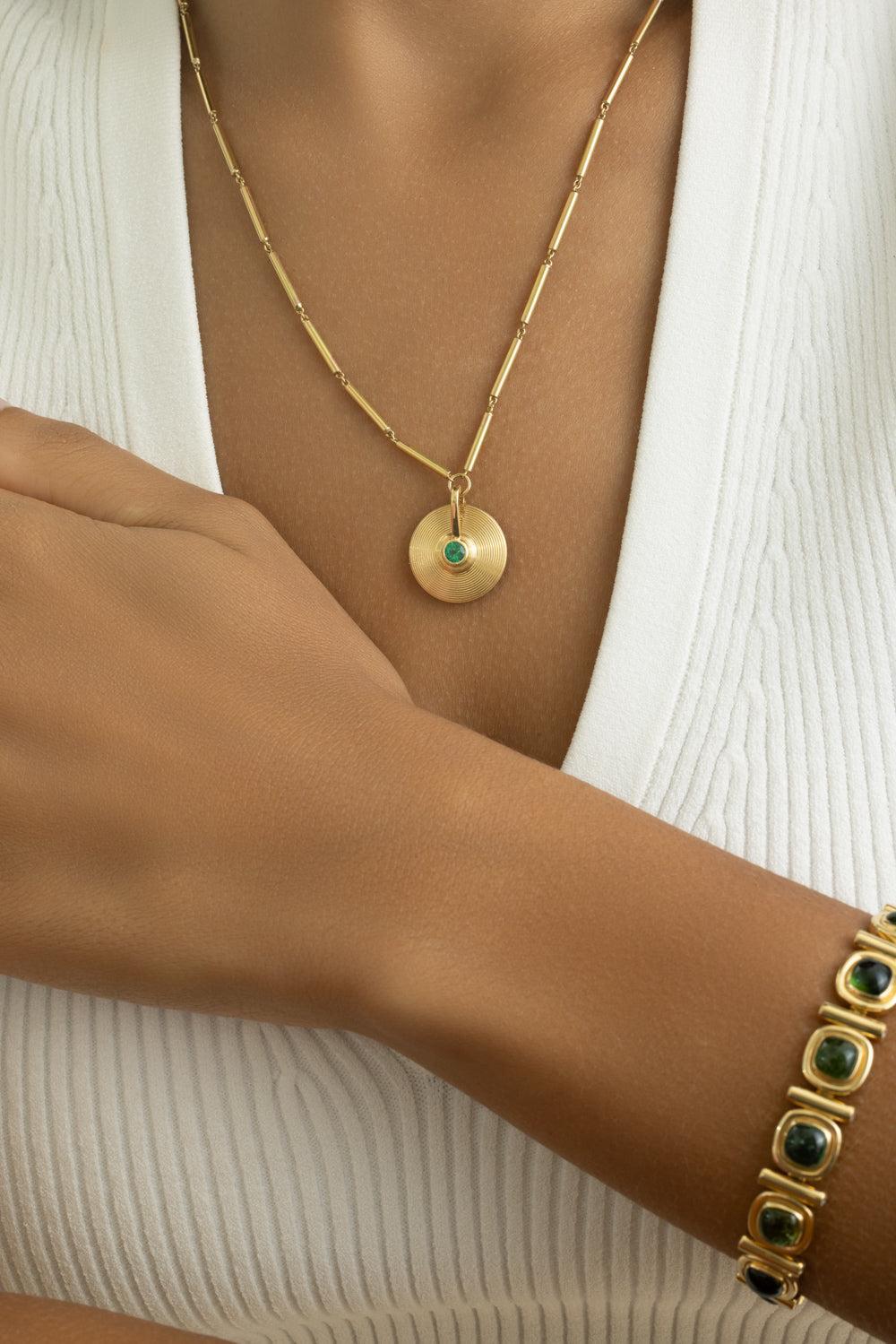 Emerald Extra Small Cymbal Pendant Necklace-YELLOW GOLD-18-JEWELRYFINE JEWELNECKLACE O-JADE RUZZO