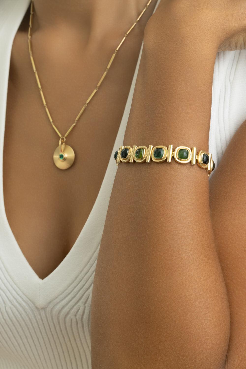 Green Tourmaline Gilda Bracelet-YELLOW GOLD-6.5-JEWELRYFINE JEWELBRACELET O-JADE RUZZO