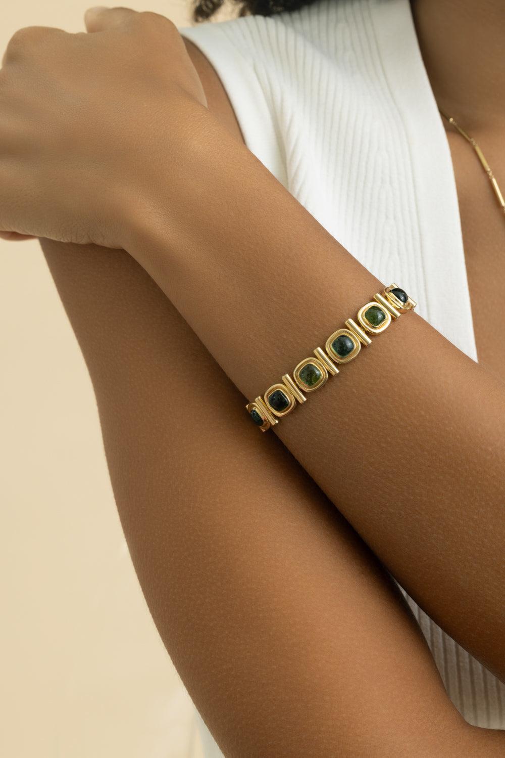 Green Tourmaline Gilda Bracelet-YELLOW GOLD-6.5-JEWELRYFINE JEWELBRACELET O-JADE RUZZO