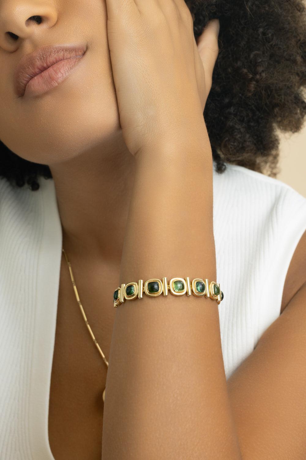 Green Tourmaline Gilda Bracelet-YELLOW GOLD-6.5-JEWELRYFINE JEWELBRACELET O-JADE RUZZO