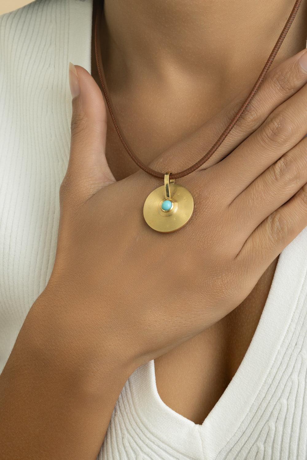 Turquoise Small Cymbal Pendant-YELLOW GOLD-S-JEWELRYFINE JEWELPENDANT-JADE RUZZO