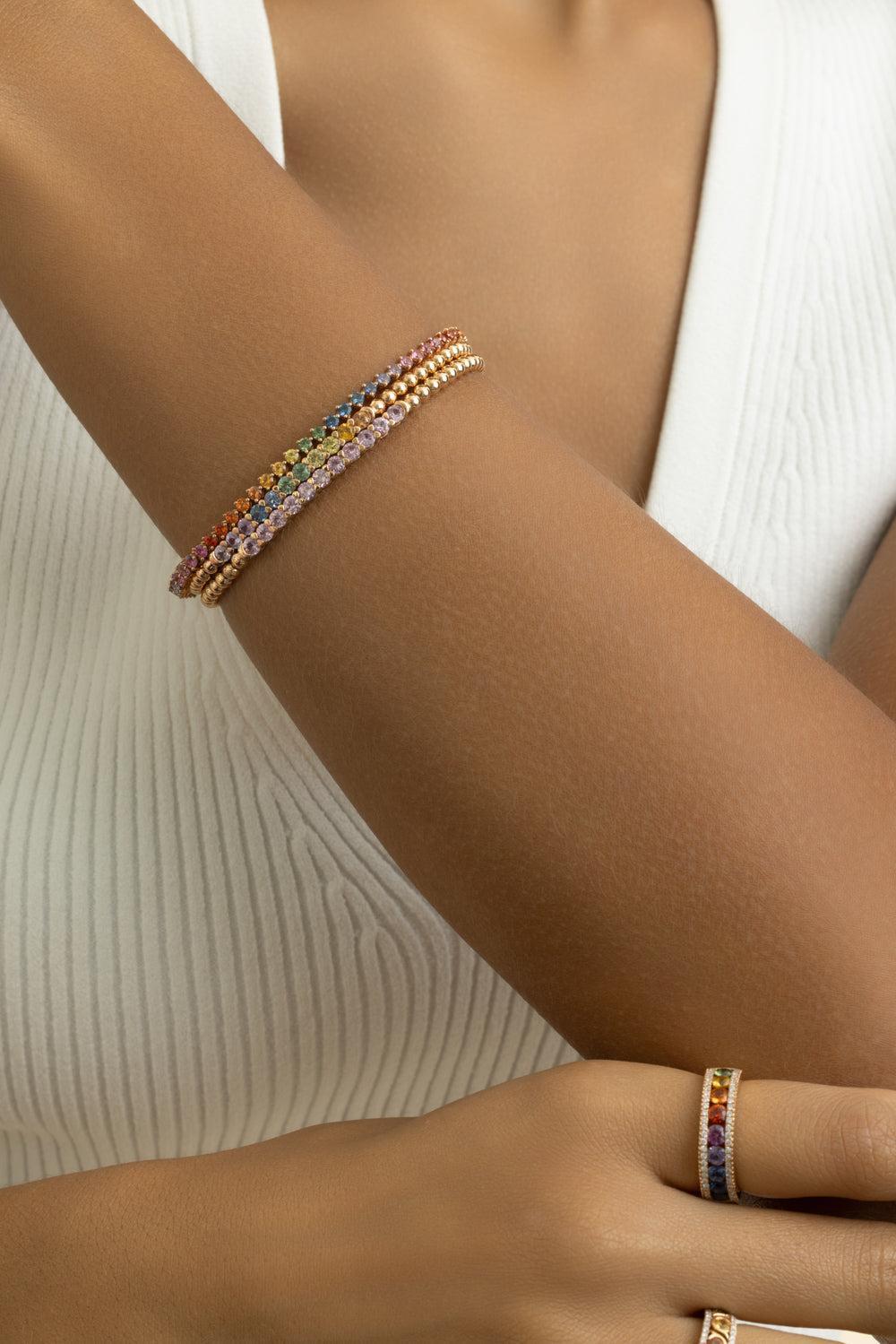 Rainbow Sapphire Tennis Bracelet-ROSE GOLD-JEWELRYFINE JEWELBRACELET O-LISA NIK