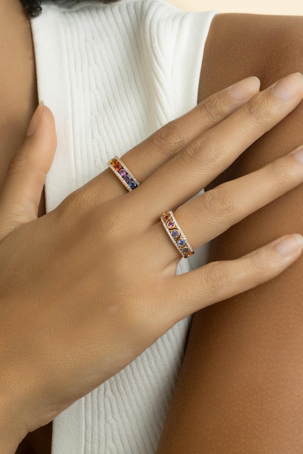 Rainbow Sapphire Diamond Circle Band Ring-ROSE GOLD-5.75-JEWELRYFINE JEWELRING-LISA NIK