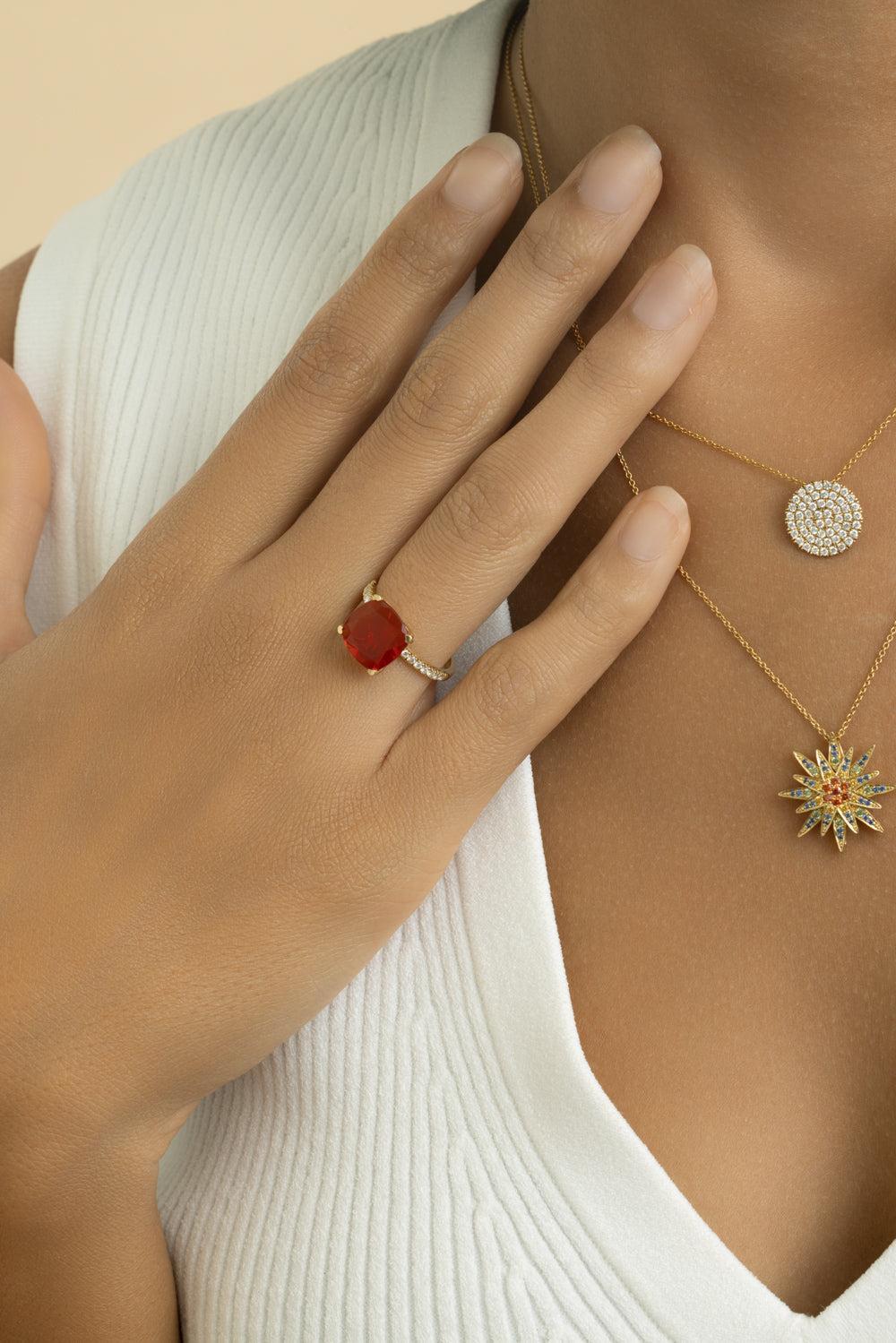 Diamond Disc Necklace-YELLOW GOLD-JEWELRYFINE JEWELNECKLACE O-LISA NIK