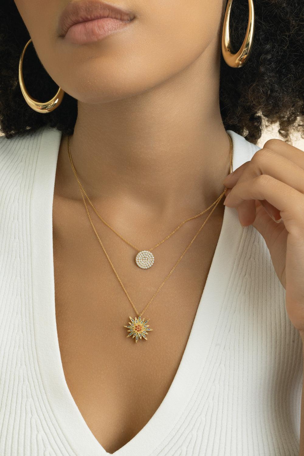 Multi Sapphire Star Necklace-YELLOW GOLD-JEWELRYFINE JEWELNECKLACE O-LISA NIK