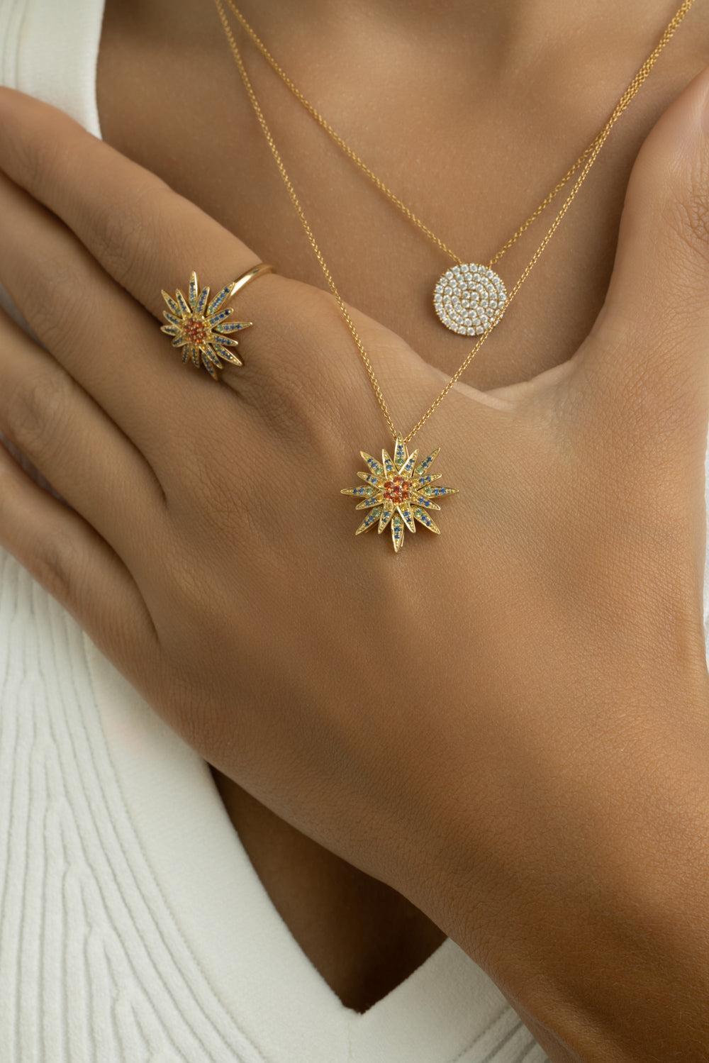 Multi Sapphire Star Necklace-YELLOW GOLD-JEWELRYFINE JEWELNECKLACE O-LISA NIK