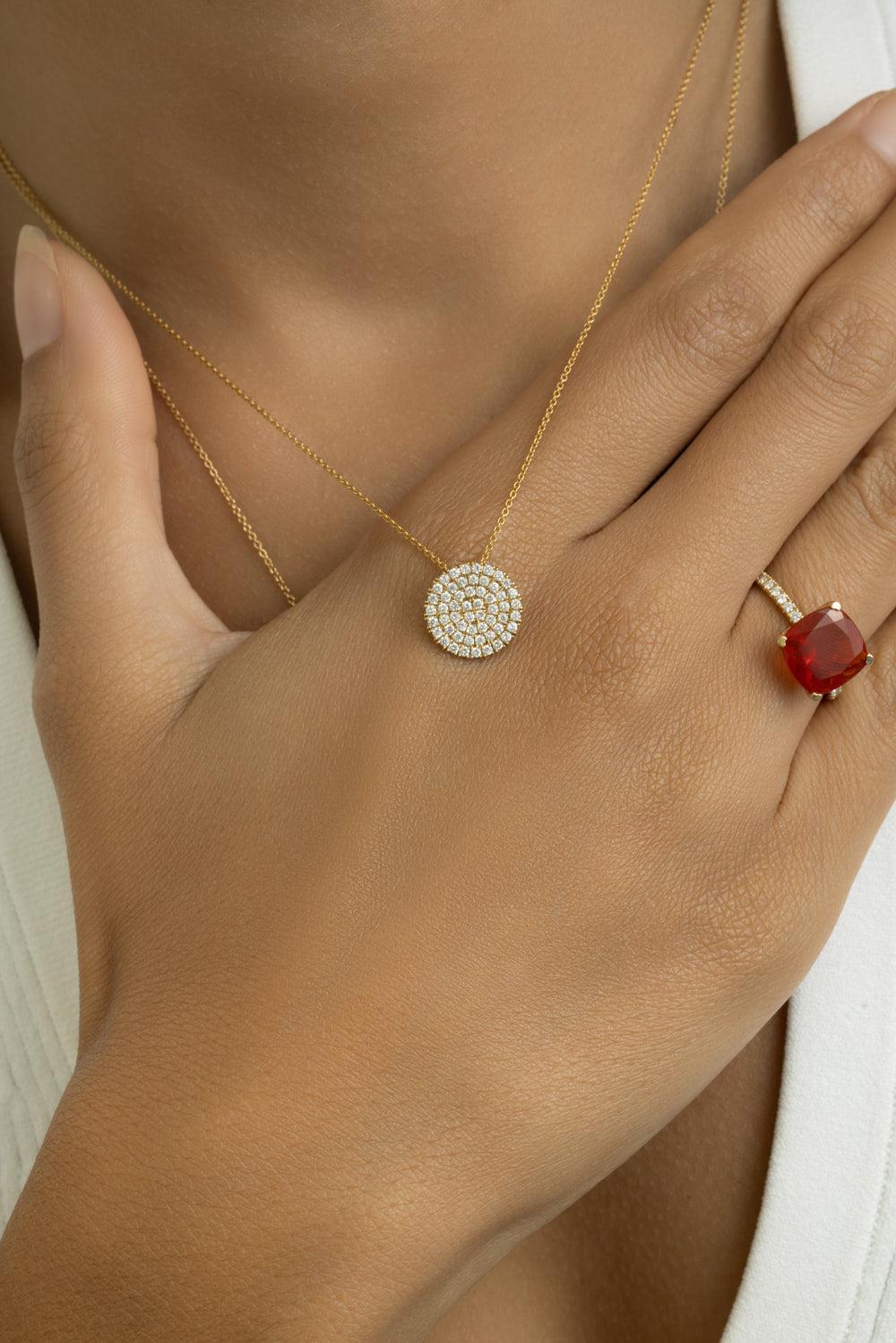 Diamond Disc Necklace-YELLOW GOLD-JEWELRYFINE JEWELNECKLACE O-LISA NIK