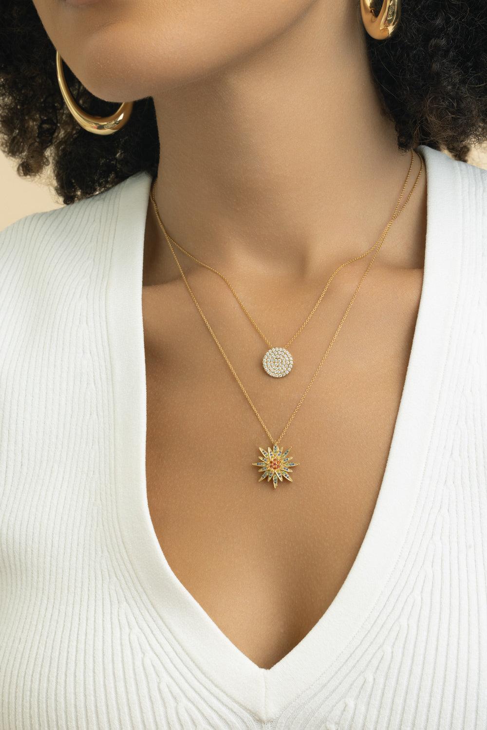 Multi Sapphire Star Necklace-YELLOW GOLD-JEWELRYFINE JEWELNECKLACE O-LISA NIK