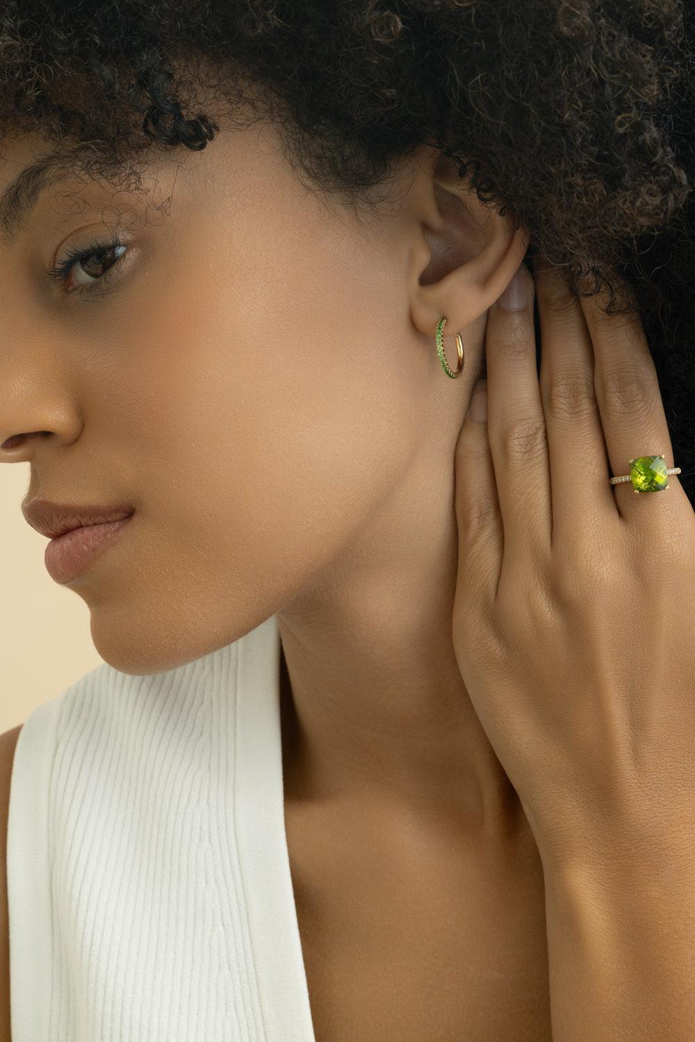 Tsavorite Garnet Sapphire Ombre Hoop Earrings-YELLOW GOLD-JEWELRYFINE JEWELEARRING-LISA NIK