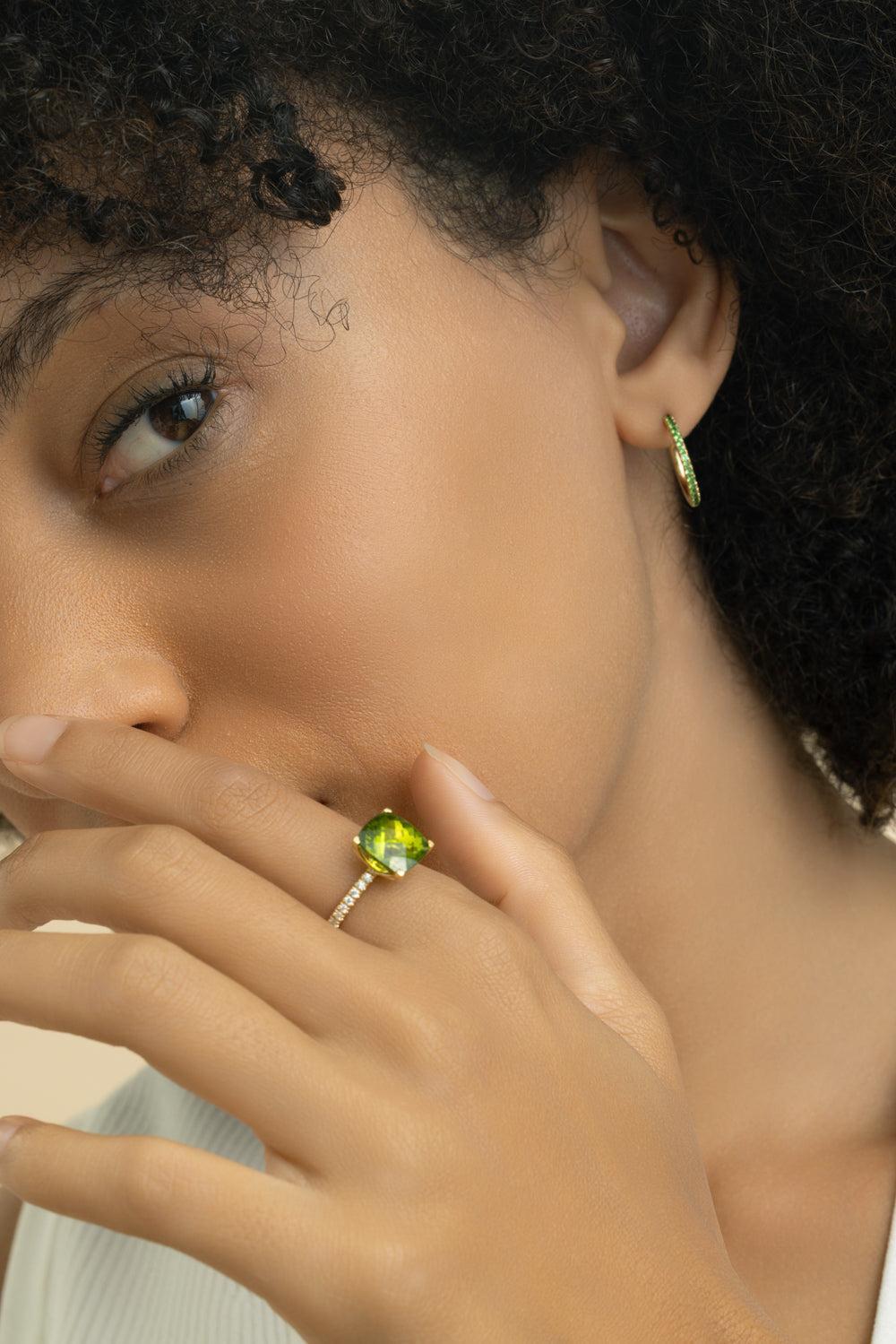 Tsavorite Garnet Sapphire Ombre Hoop Earrings-YELLOW GOLD-JEWELRYFINE JEWELEARRING-LISA NIK