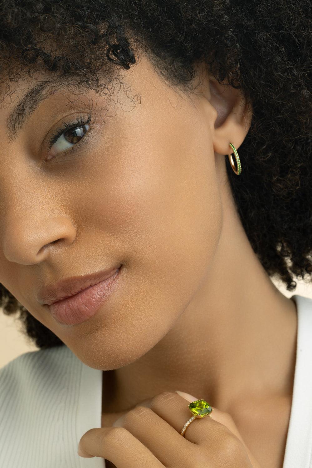 Tsavorite Garnet Sapphire Ombre Hoop Earrings-YELLOW GOLD-JEWELRYFINE JEWELEARRING-LISA NIK