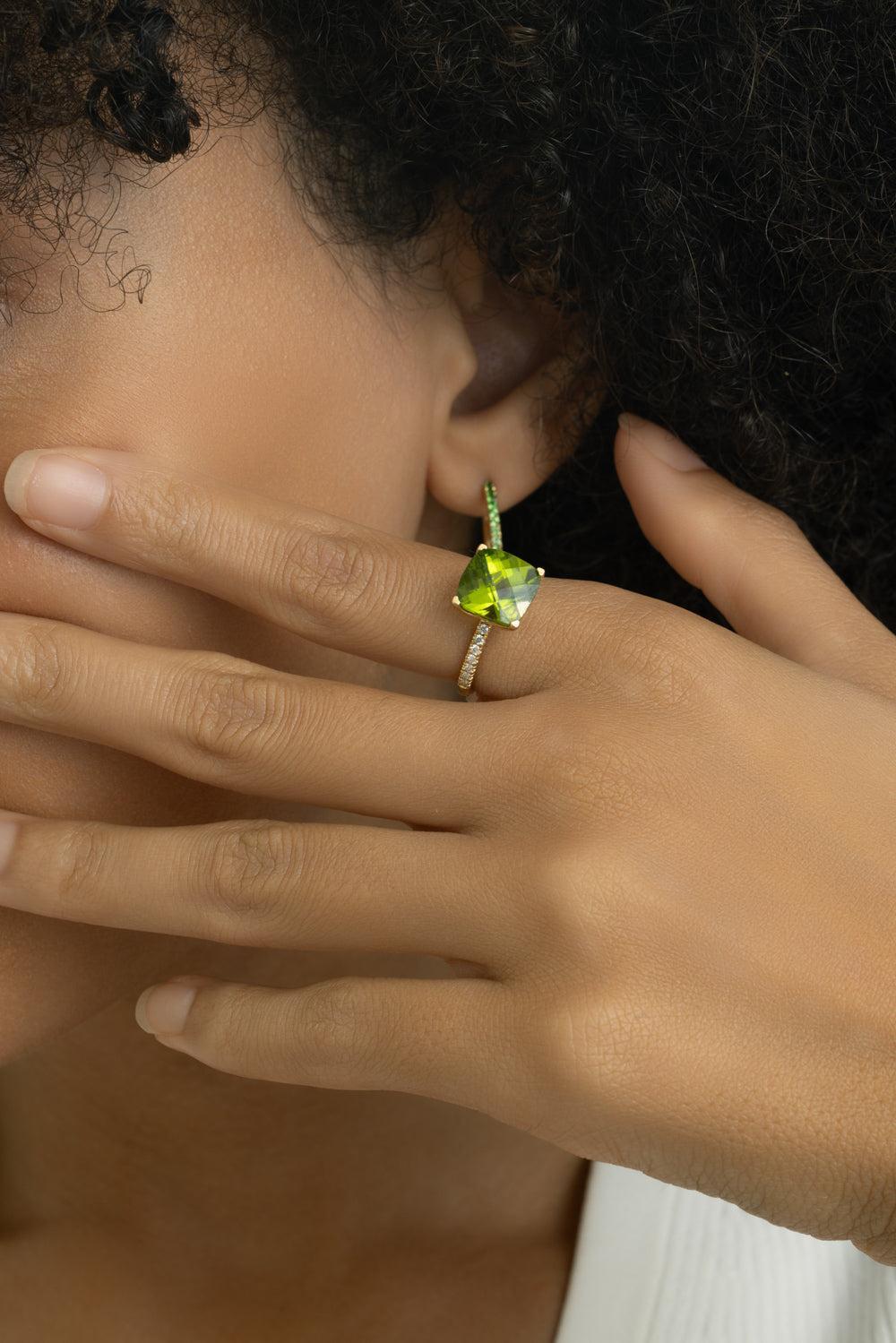Diamond Peridot Cushion Ring-YELLOW GOLD-5.5-JEWELRYFINE JEWELRING-LISA NIK