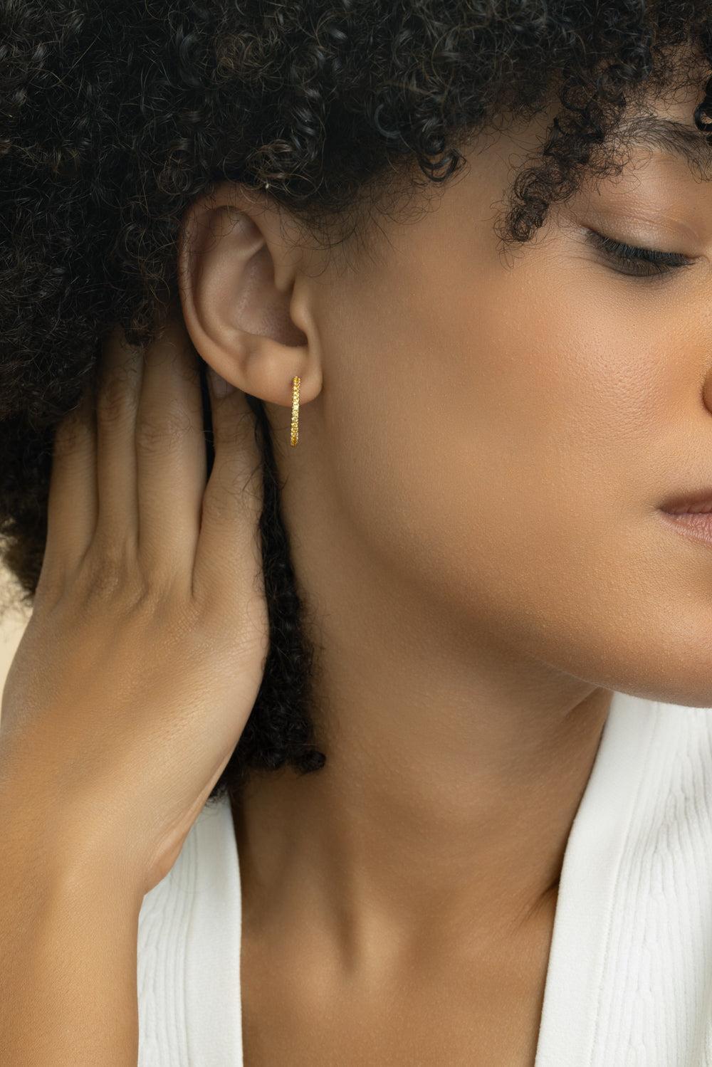 Orange Yellow Ombre Sapphire Hoop Earrings-YELLOW GOLD-JEWELRYFINE JEWELEARRING-LISA NIK