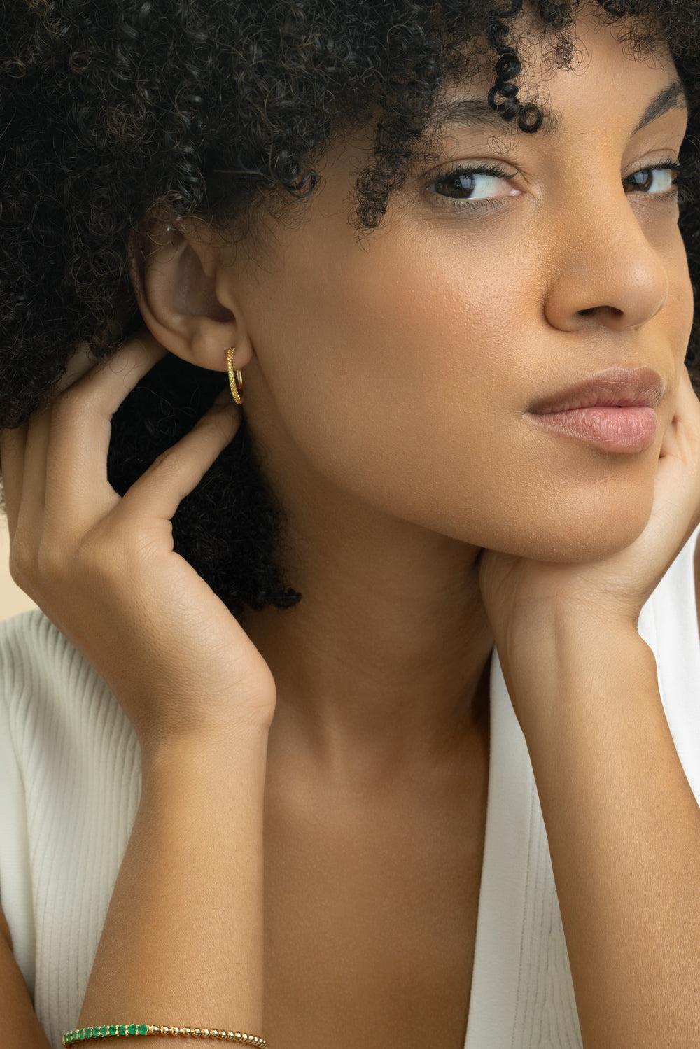 Orange Yellow Ombre Sapphire Hoop Earrings-YELLOW GOLD-JEWELRYFINE JEWELEARRING-LISA NIK