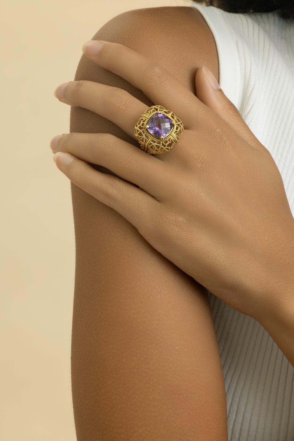 Amethyst Textured Ring-YELLOW GOLD-5.75-JEWELRYFINE JEWELRING-LISA NIK