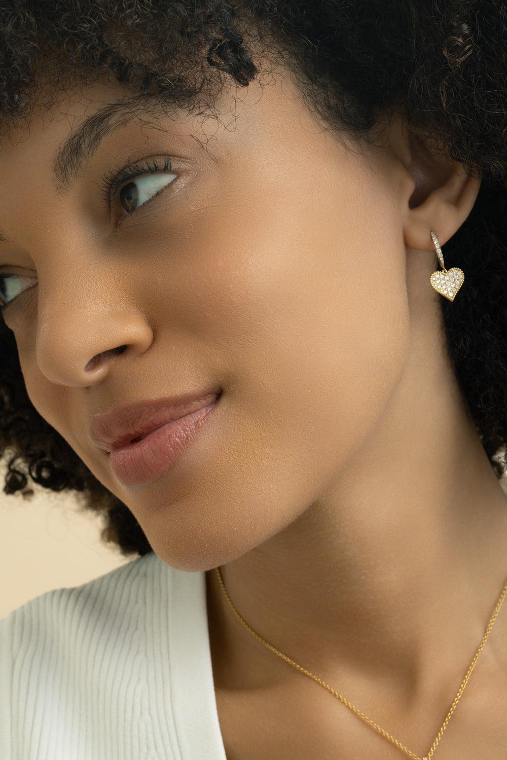 Diamond Heart Drop Earrings-YELLOW GOLD-JEWELRYFINE JEWELEARRING-LISA NIK