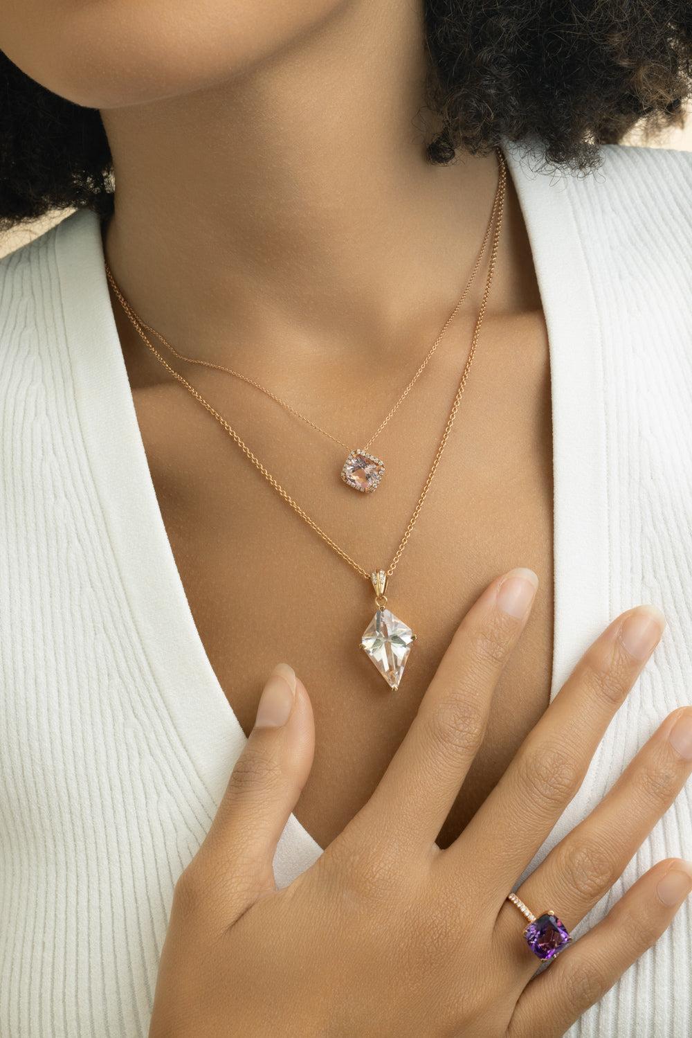 Clear Quartz Diamond Kite Necklace-ROSE GOLD-JEWELRYFINE JEWELNECKLACE O-LISA NIK