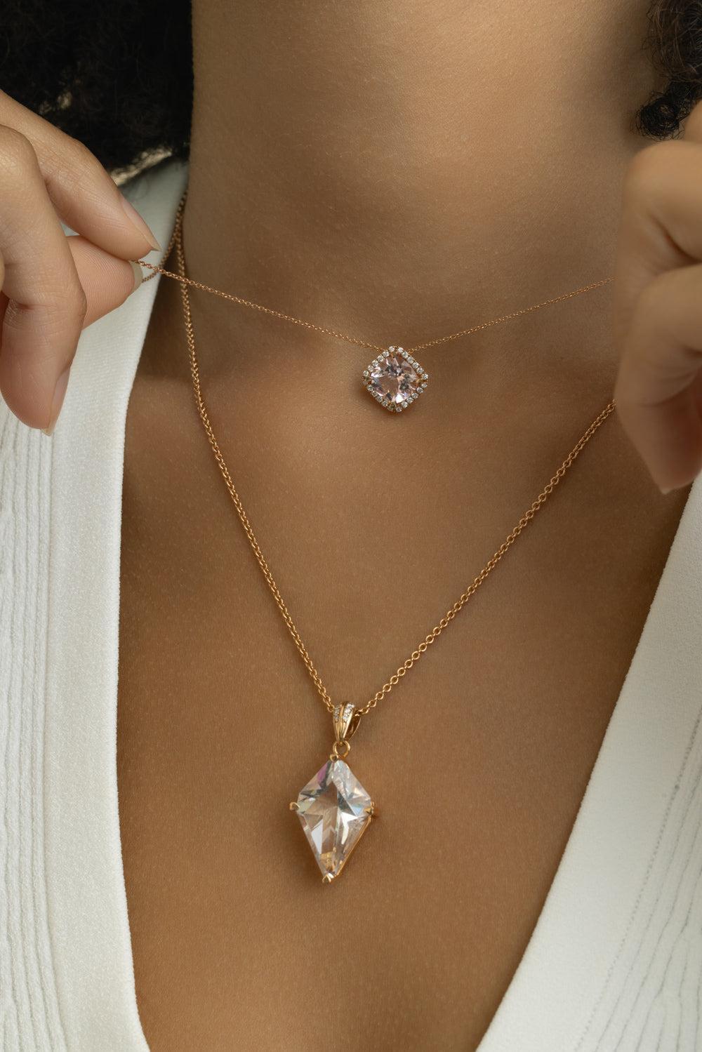Morganite Diamond Pendant Necklace-ROSE GOLD-JEWELRYFINE JEWELNECKLACE O-LISA NIK