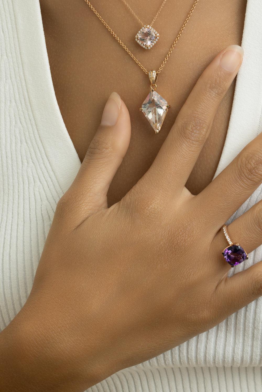 Clear Quartz Diamond Kite Necklace-ROSE GOLD-JEWELRYFINE JEWELNECKLACE O-LISA NIK