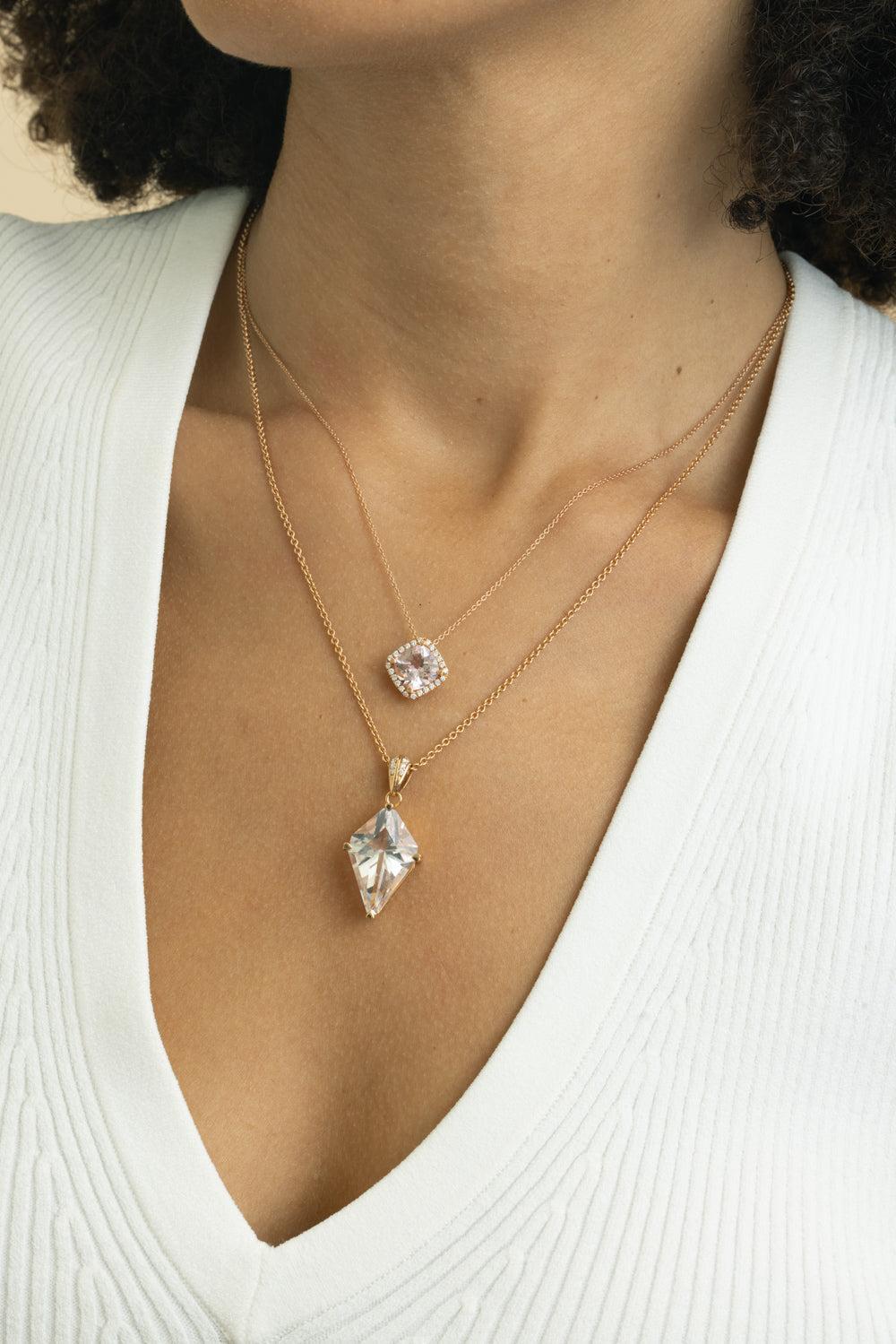 Clear Quartz Diamond Kite Necklace-ROSE GOLD-JEWELRYFINE JEWELNECKLACE O-LISA NIK