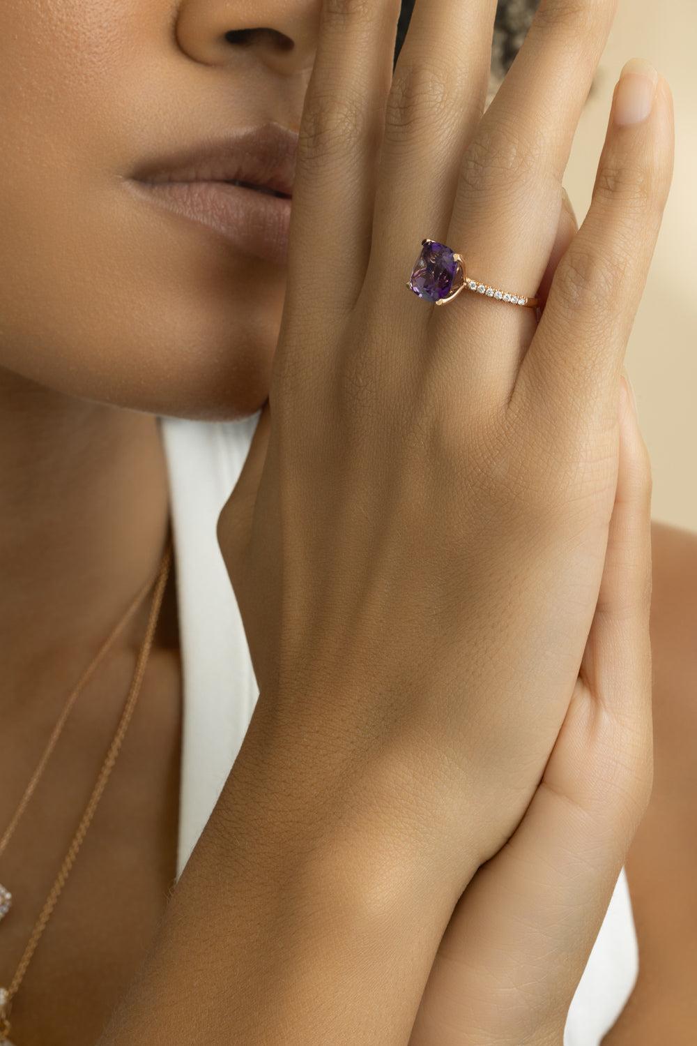 Amethyst Diamond Ring-ROSE GOLD-5.5-JEWELRYFINE JEWELRING-LISA NIK