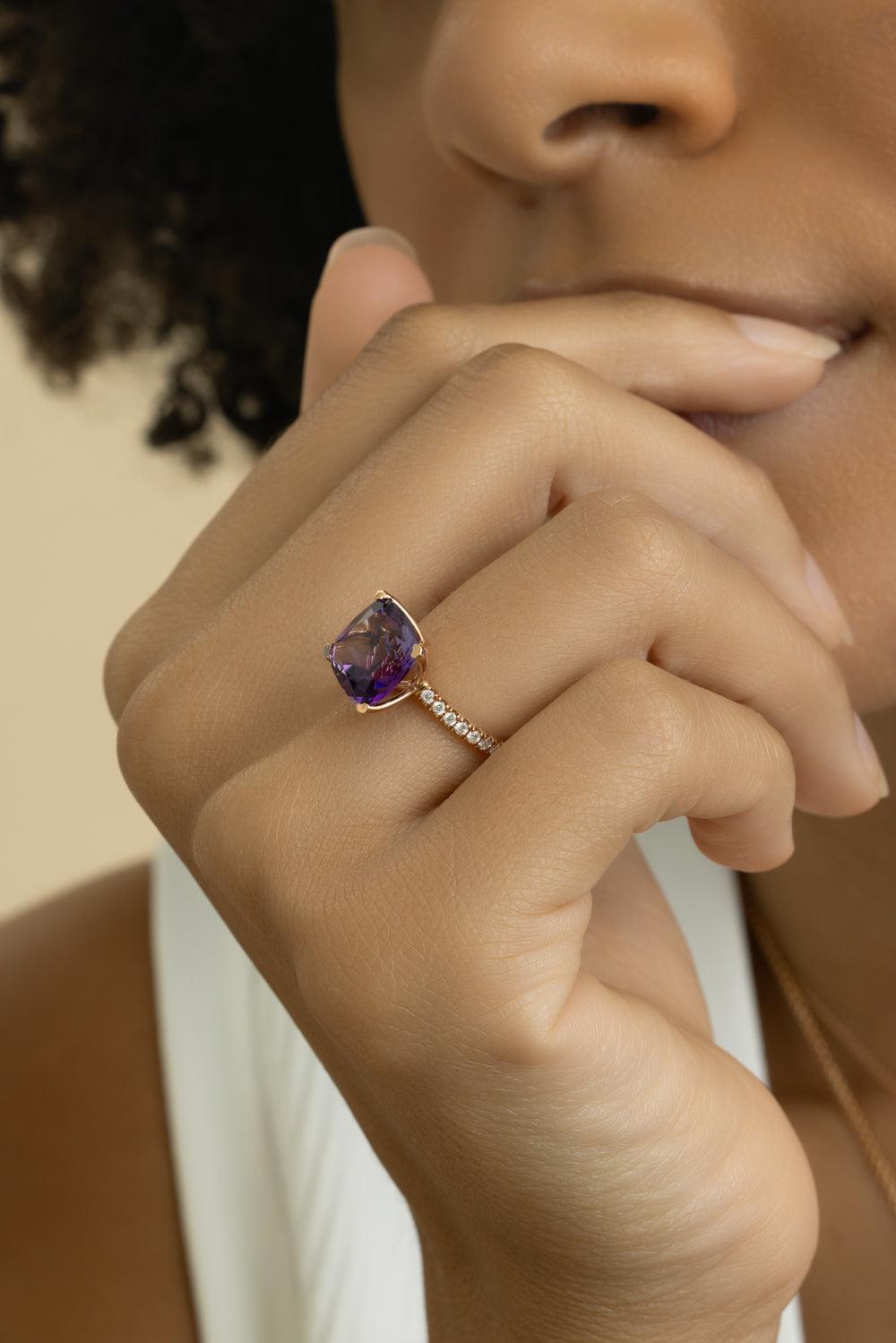 Amethyst Diamond Ring-ROSE GOLD-5.5-JEWELRYFINE JEWELRING-LISA NIK