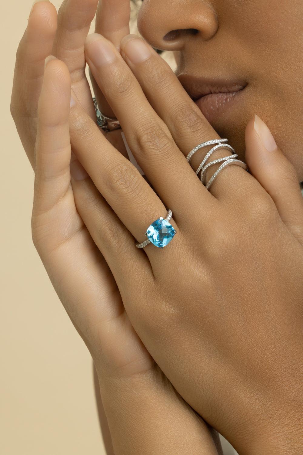Swiss Blue Topaz Diamond Ring-WHITE GOLD-5.5-JEWELRYFINE JEWELRING-LISA NIK