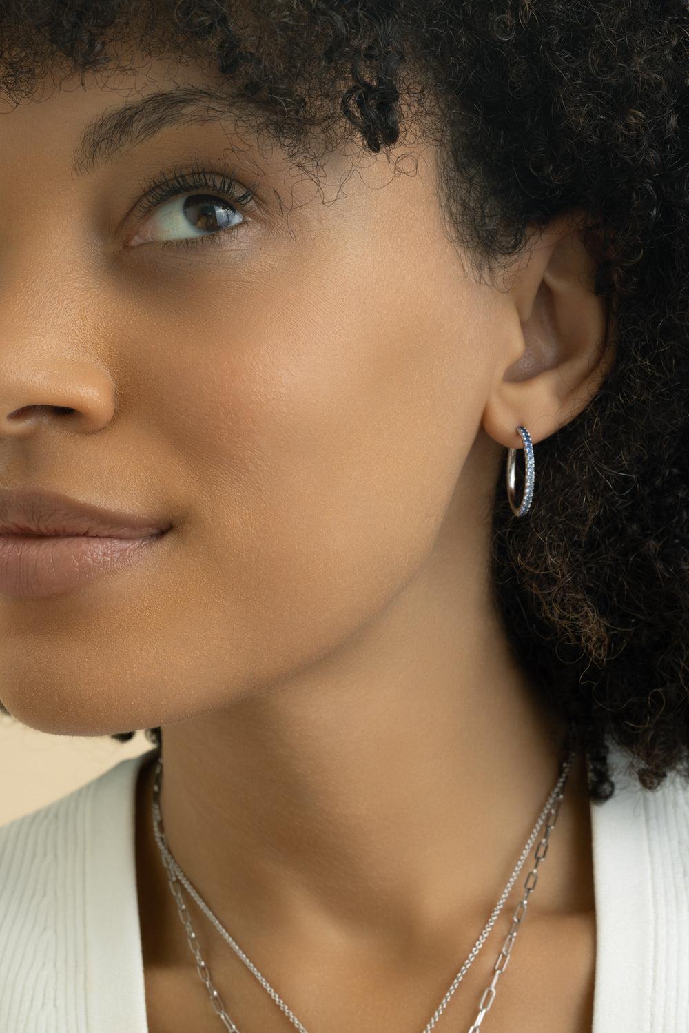 Blue Sapphire Hoop Earrings-WHITE GOLD-JEWELRYFINE JEWELEARRING-LISA NIK
