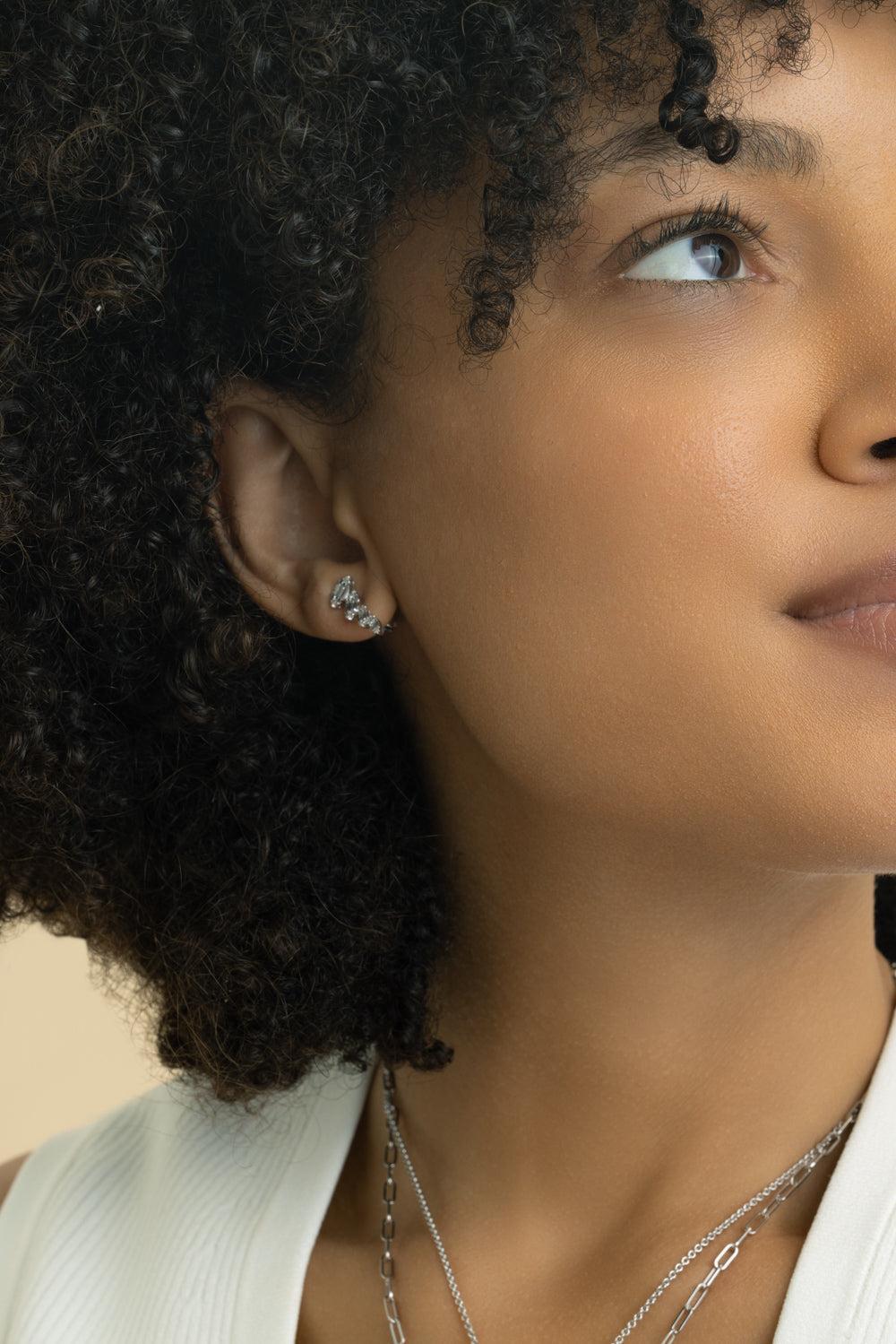 Round Diamond Ear Climbers-WHITE GOLD-JEWELRYFINE JEWELEARRING-LISA NIK
