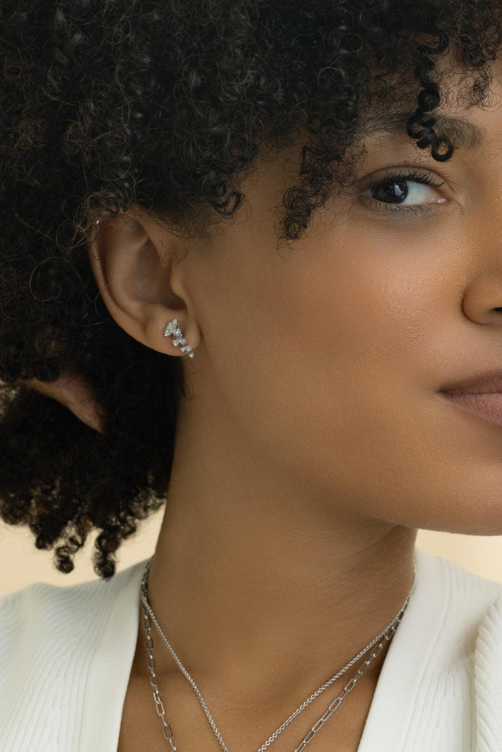 Round Diamond Ear Climbers-WHITE GOLD-JEWELRYFINE JEWELEARRING-LISA NIK