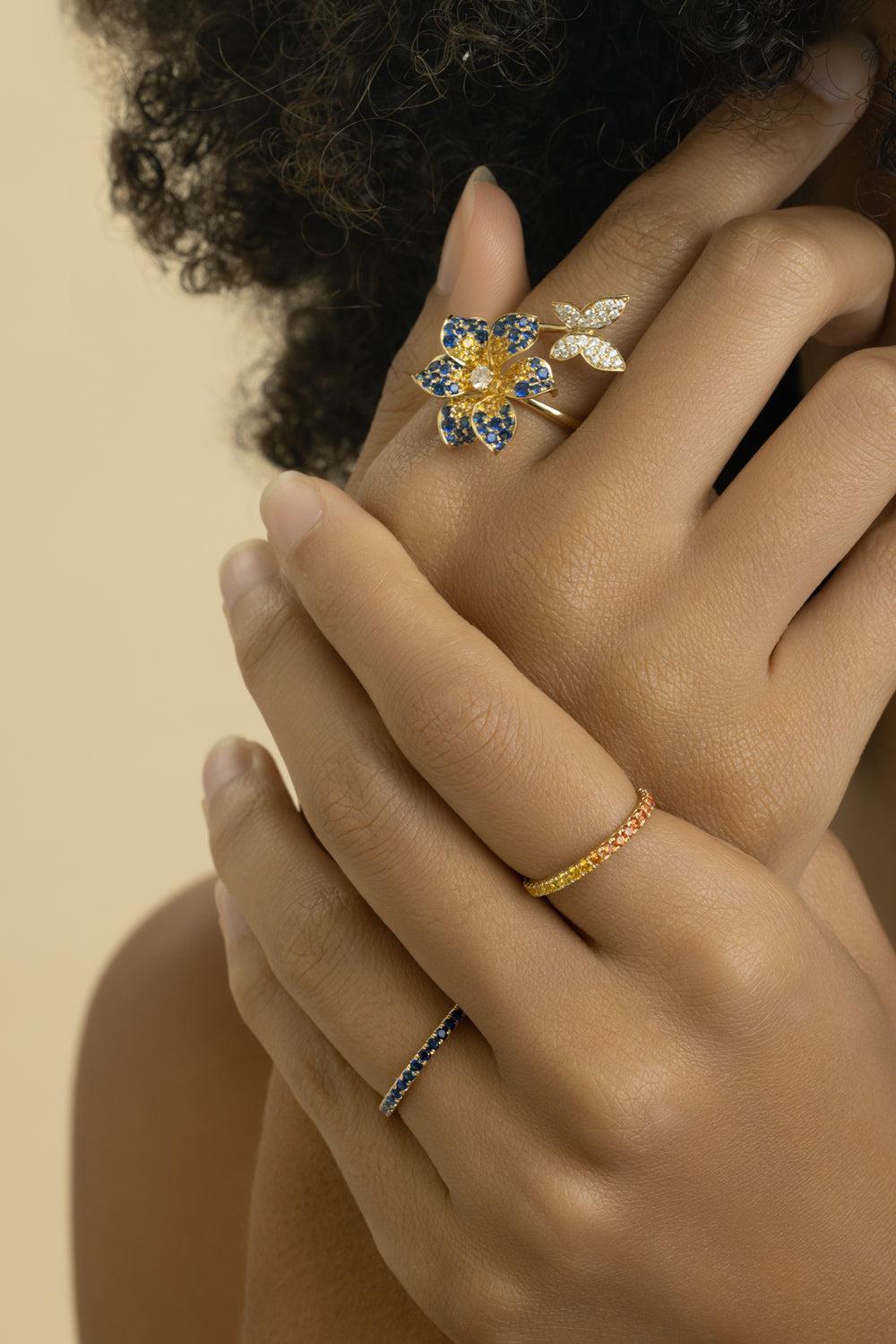 Rainbow Sapphire Skinny Band Ring-ROSE GOLD-5.75-JEWELRYFINE JEWELRING-LISA NIK