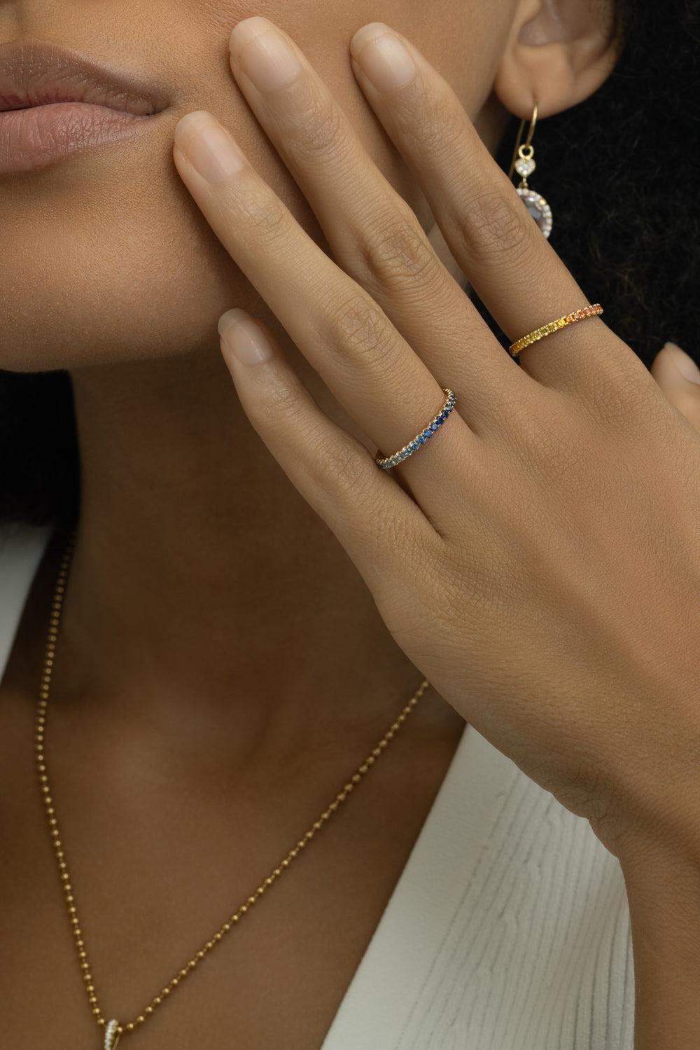 Rainbow Sapphire Skinny Band Ring-ROSE GOLD-5.75-JEWELRYFINE JEWELRING-LISA NIK