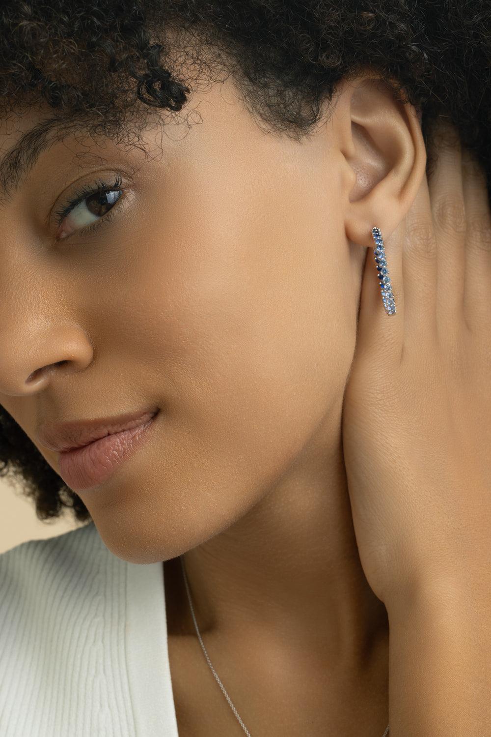 Blue Sapphire Ombre Hoop Earrings-WHITE GOLD-JEWELRYFINE JEWELEARRING-LISA NIK