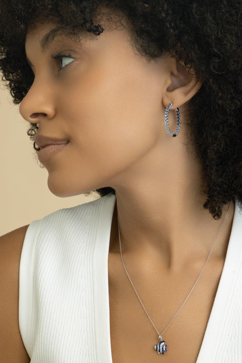 Blue Sapphire Ombre Hoop Earrings-WHITE GOLD-JEWELRYFINE JEWELEARRING-LISA NIK